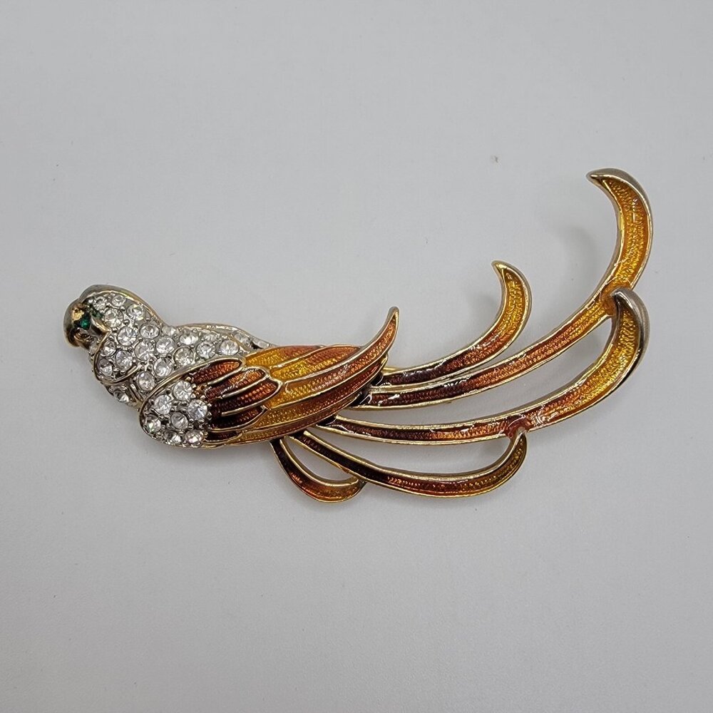 Vintage Peacock Brooch Pheasant Eagle Rhinestones Pin Large NWOT